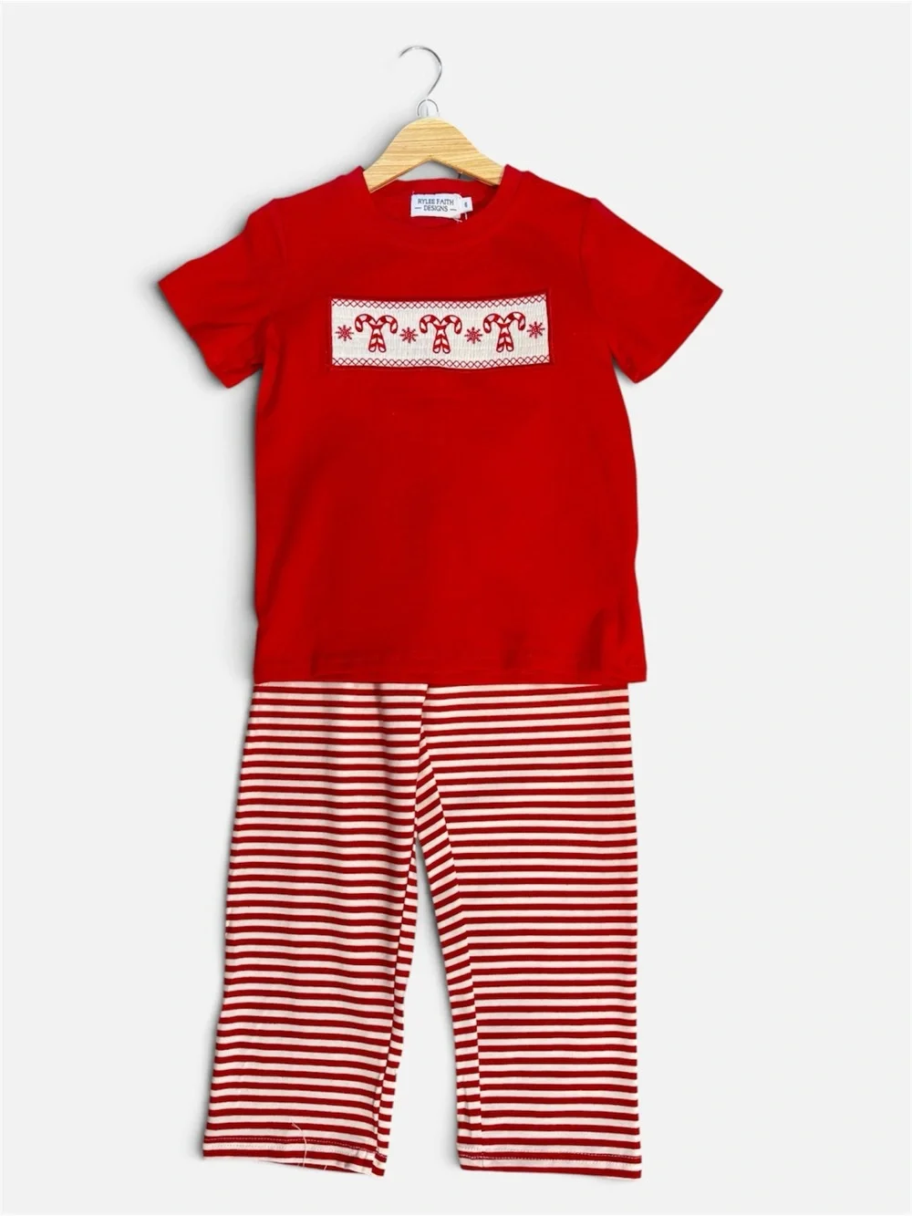 Rylee Faith Boys Christmas Smocked Candy Cane Holiday Pajama Set